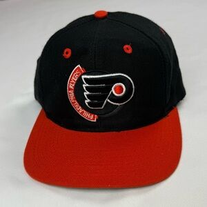 Vtg The Game Philadelphia Flyers Mens Snapback Hat 90s Black/Orange Embroidered